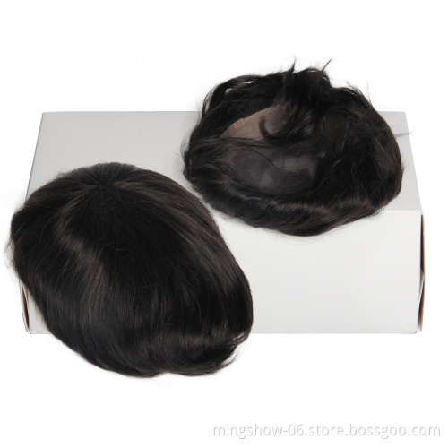 Cheap Natural Black Hand Tied Mono Filament Base Mens Toupee